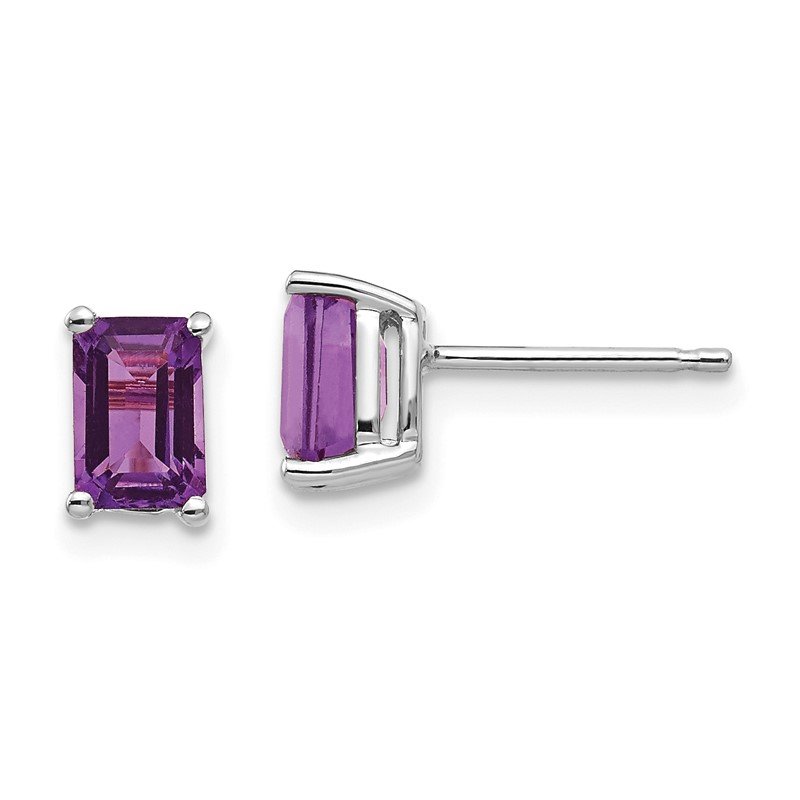 14k White Gold 6x4mm Emerald-cut Amethyst Post Earrings