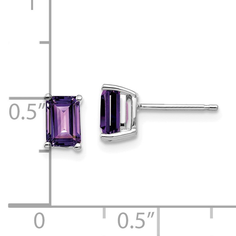 14k White Gold 6x4mm Emerald-cut Amethyst Post Earrings
