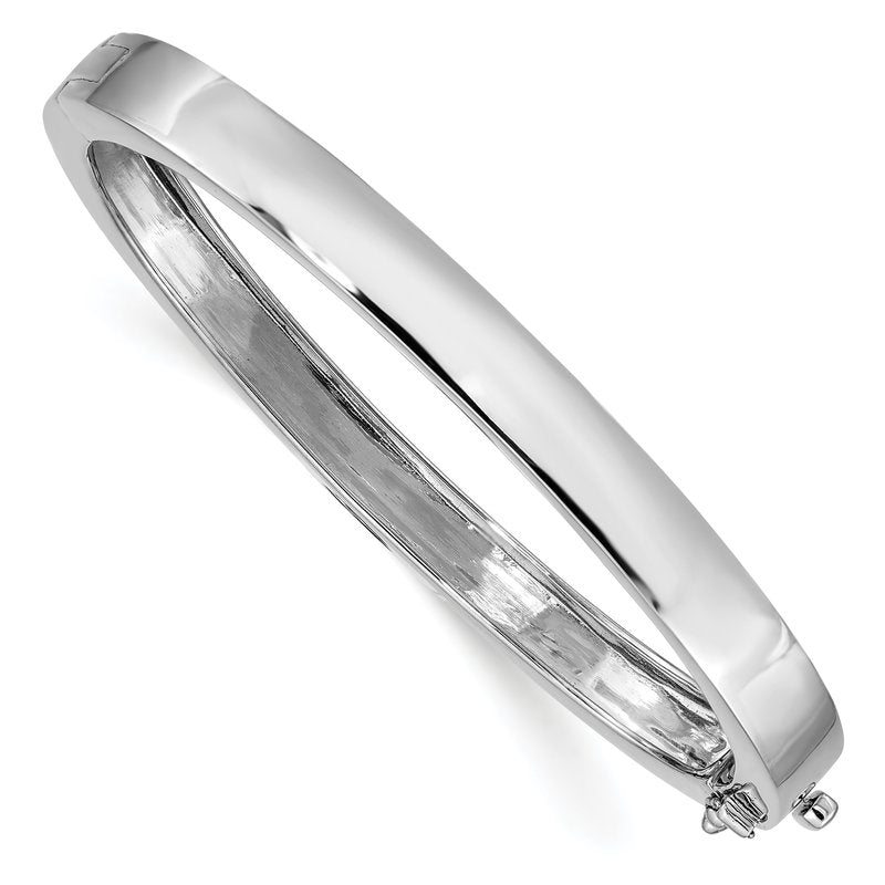 14k White Gold 6.3mm Polished Solid Hinged Oval Bangle Bracelet