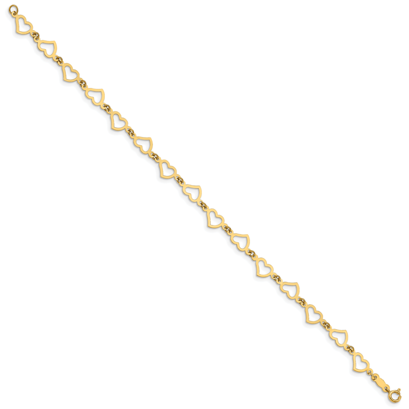 14K Polished Flat Open Hearts 7.5 inch Bracelet