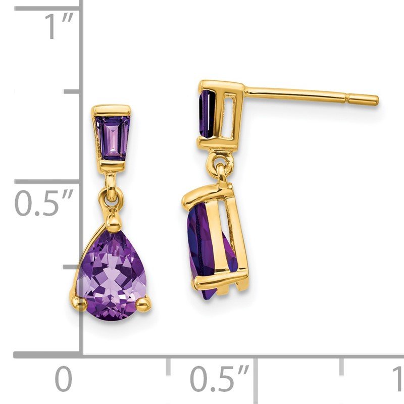 14k Pear/Baguette Amethyst Dangle Post Earrings
