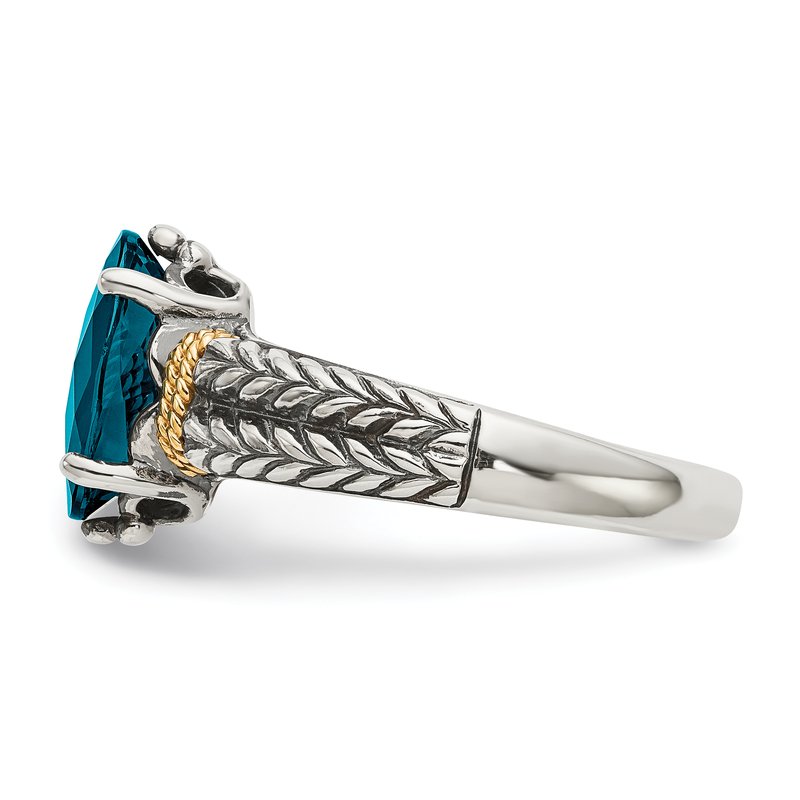 Sterling Silver with 14K Accent Antiqued Oval London Blue Topaz Ring