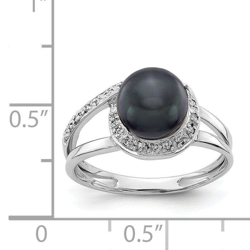 14k White Gold 7.5mm Black FW Cultured Pearl VS Diamond ring