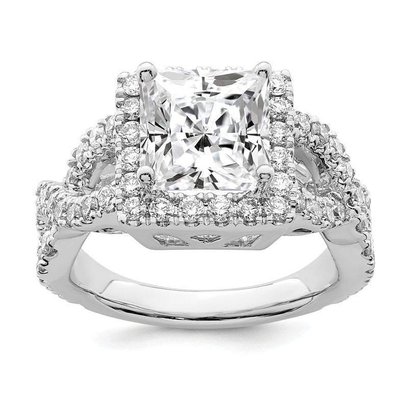 14K White Gold 1/2 carat Lab Grown Diamond VS/SI  D E F  Semi Mount Princess Halo Engagement Ring