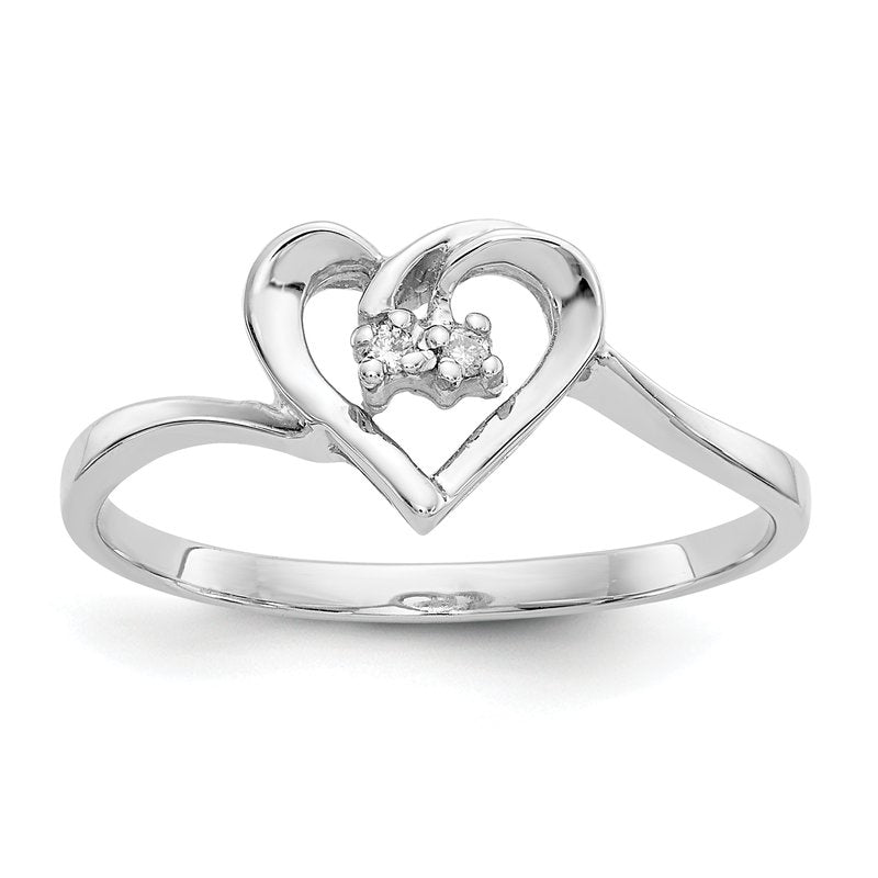 14k White Gold A Diamond heart ring