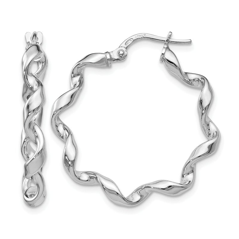 Sterling Silver RH-plated Polished Twisted Hoop Earrings