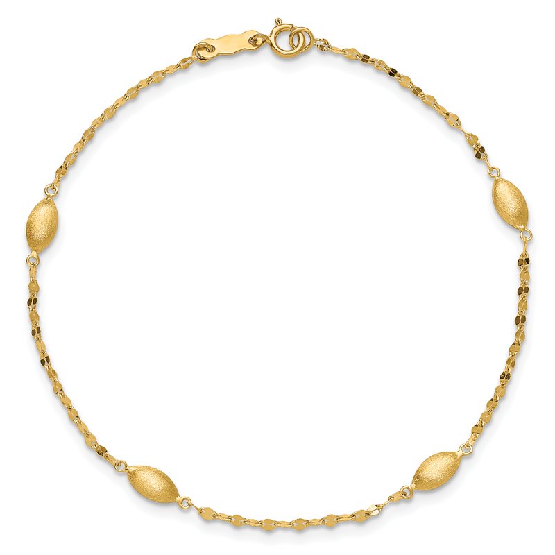 14k Diamond-cut Chain with Satin Oval Beads 18 inch Necklace