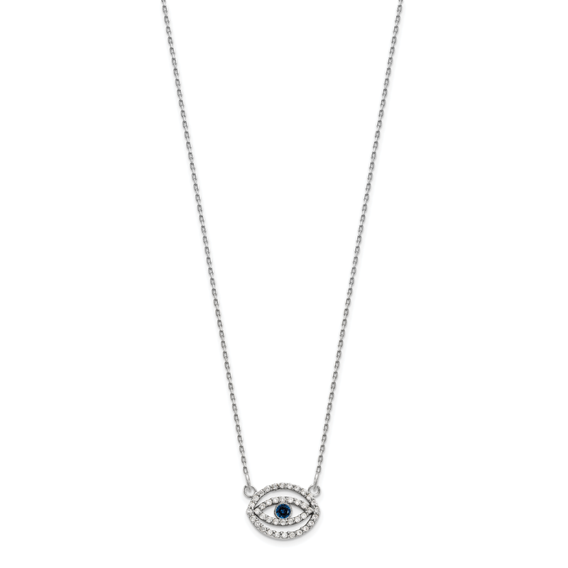 14k White Gold 1/4 carat Diamond and Sapphire Evil Eye 18 inch Necklace
