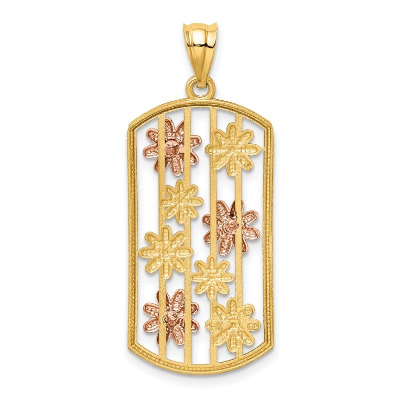 14k Two-tone with White Rhodium Framed Daisy Pendant