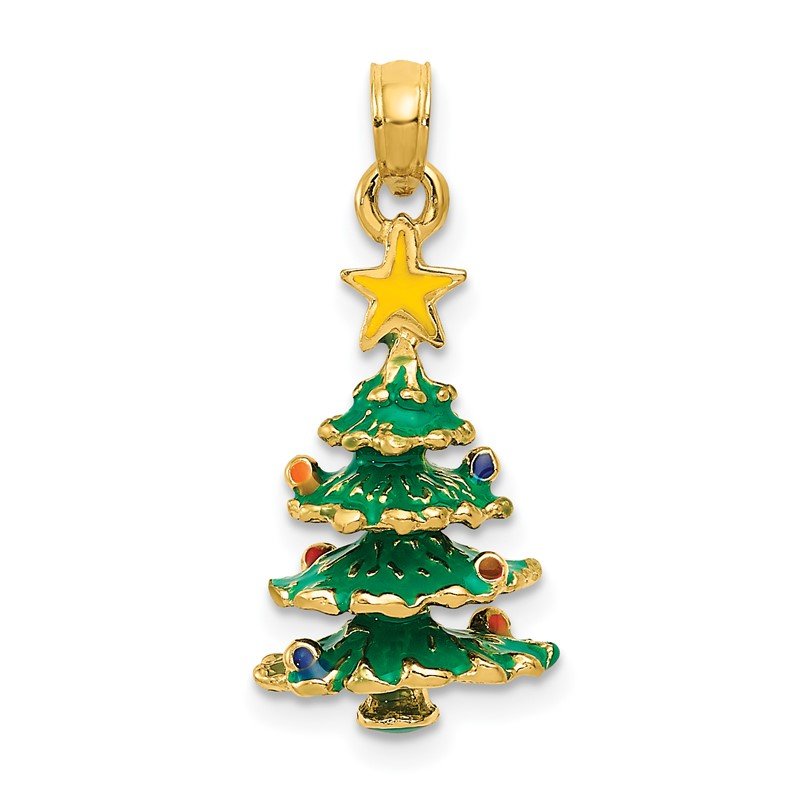 14k 3-D Enameled Christmas Tree Pendant