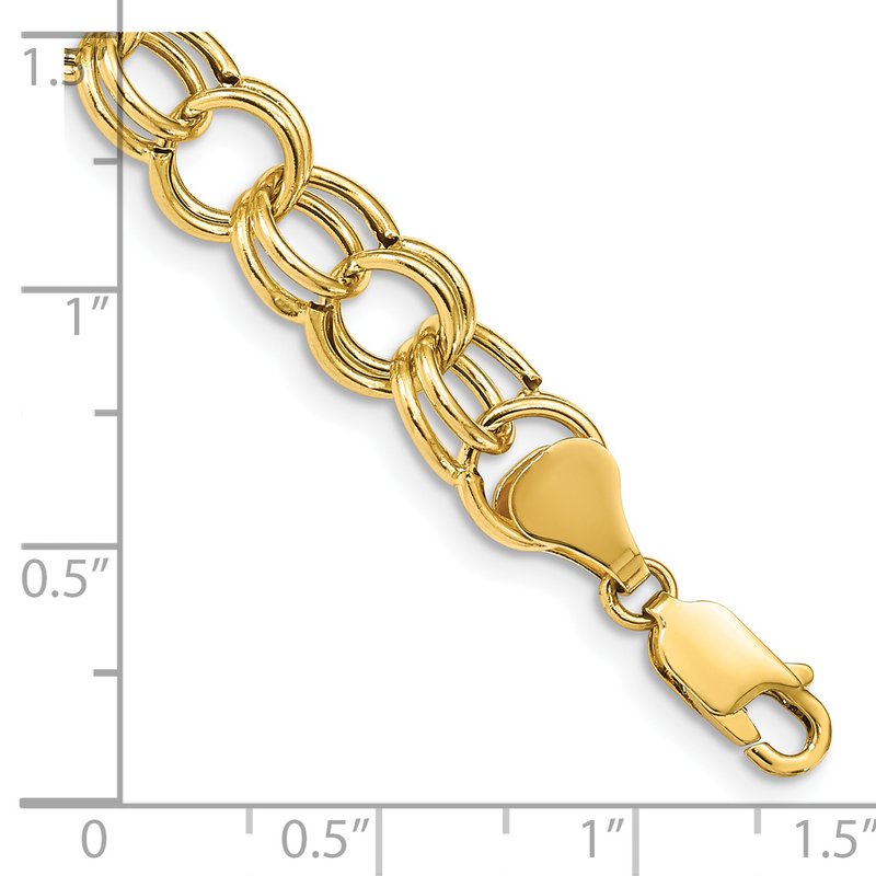 14k 8.5mm Hollow Double Link 7 inch Charm Bracelet
