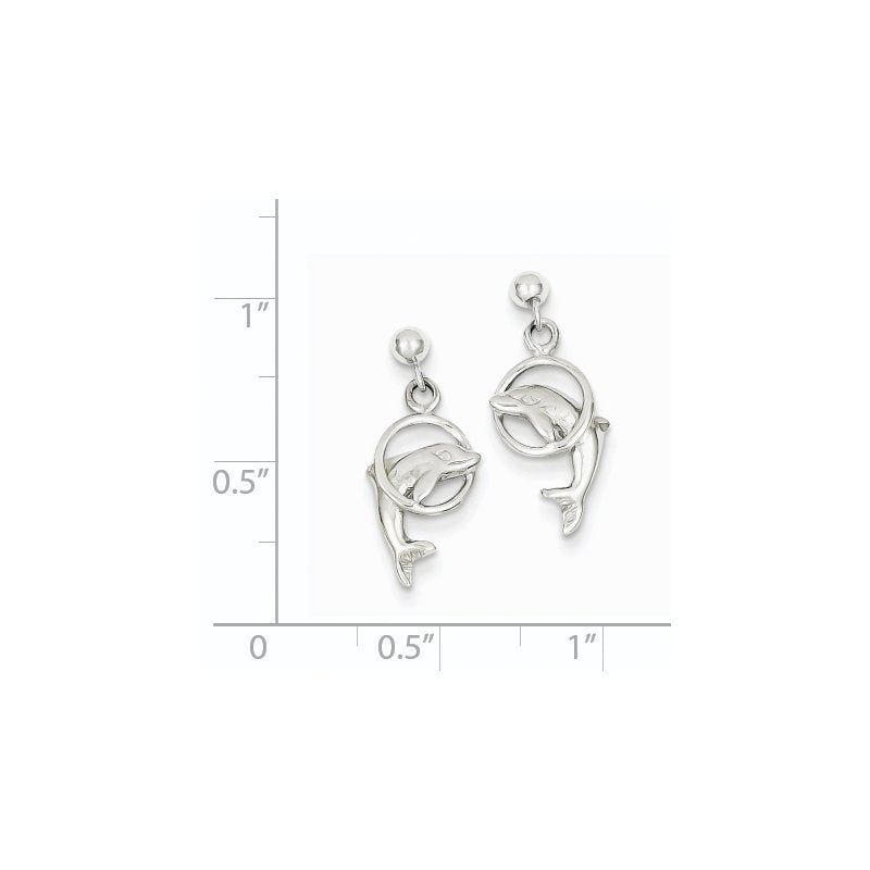 14k White Gold Dolphin Dangle Earrings