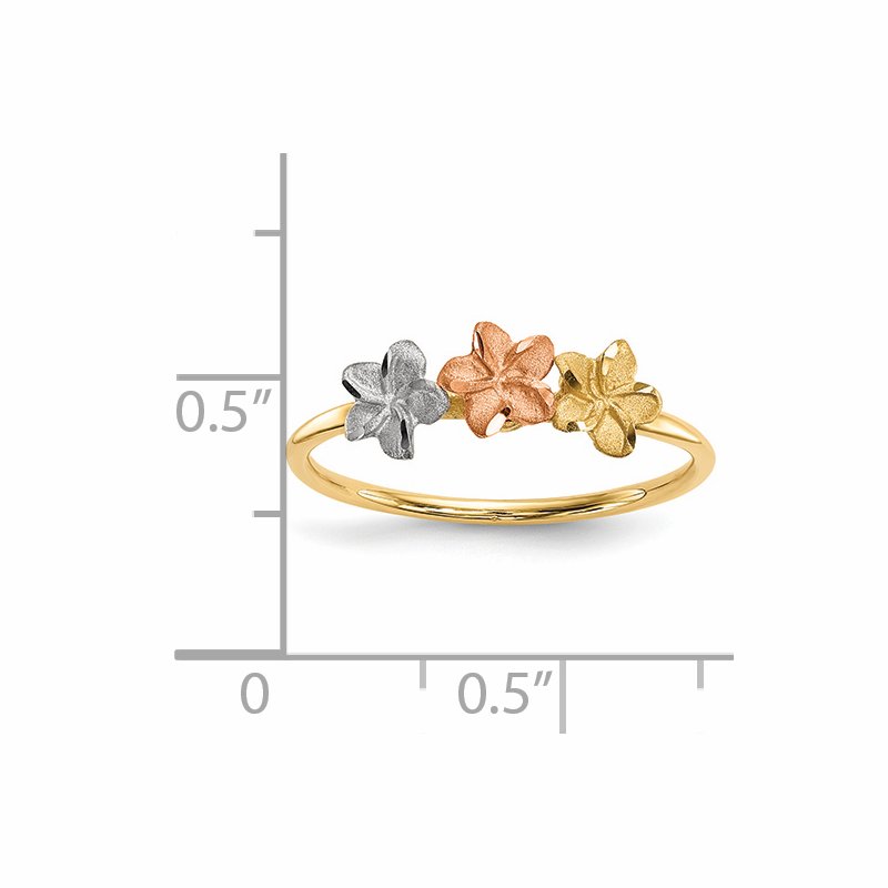 14k Two-tone w/White Rhodium Polished and Satin 3 Flower Ring