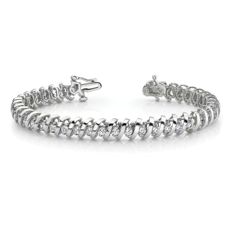 14k White Gold Complete 1.95 carat Round VS Diamond Fancy Spiral 7 inch Tennis Bracelet