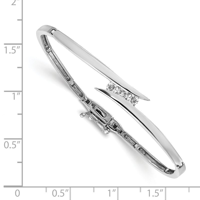 14k White Gold Complete 3-Stone 1/4 carat AA Diamond Hinged Bangle Bracelet