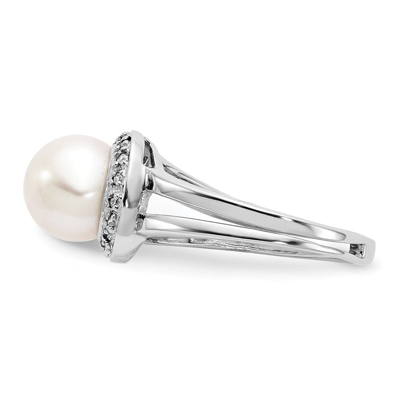 14k White Gold 7.5mm FW Cultured Pearl AA Diamond ring