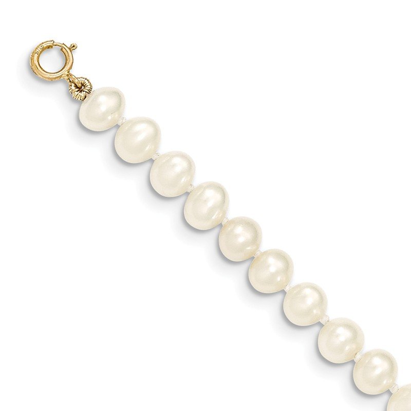 14k 5-6mm White Semi-Round Freshwater Cultured Pearl 12 inch Necklace