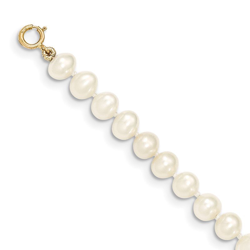 14k 5-6mm White Semi-Round Freshwater Cultured Pearl 12 inch Necklace