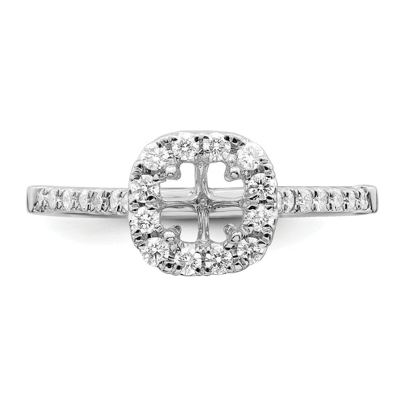 14K White Gold 1/2 carat Lab Grown Diamond VS+ F+ Semi-Mount Asscher Halo Engagement Ring