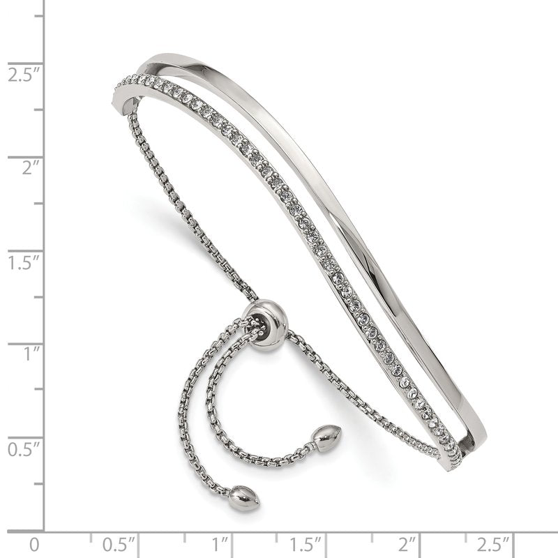 Stainless Steel Polished with Crystals Adjustable Bangle Bracelet