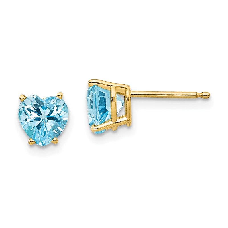 14k 6mm Heart Blue Topaz Post Earrings