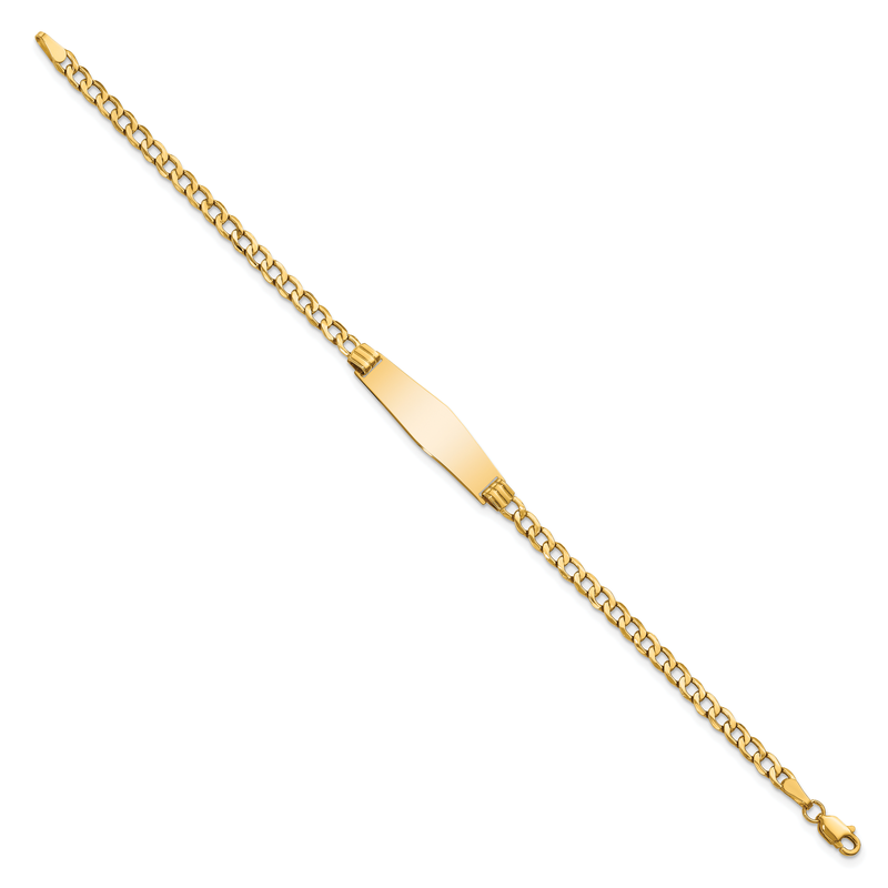 14k Polished Semi-Solid Chain/Solid Plate Cuban Link Soft Diamond Shape 25.5x7.5mm Plate 7 inch ID Bracelet