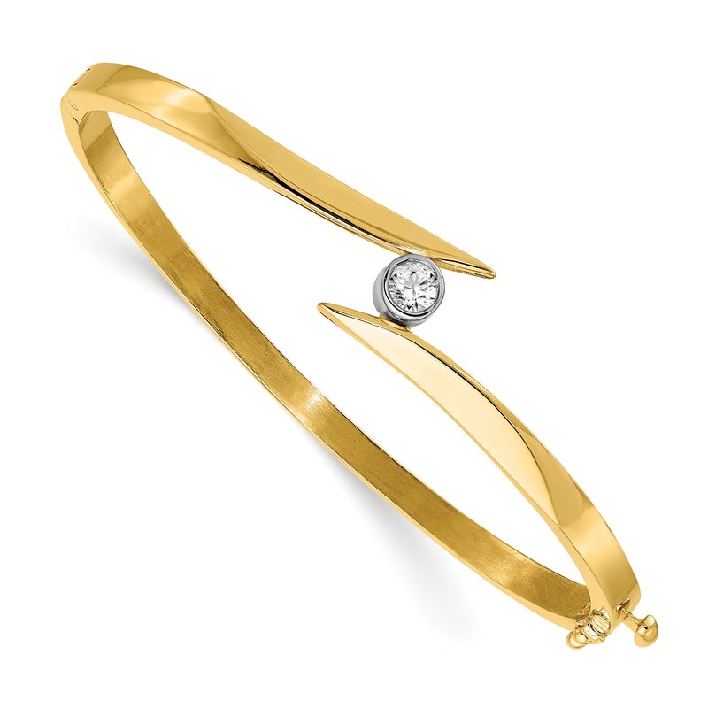 14k Two-tone Complete 1/4 carat VS Diamond Hinged Oval Bangle Bracelet