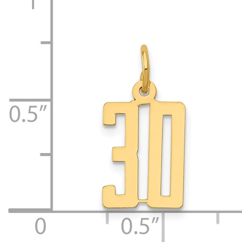 14k Small Elongated Number 30 Charm