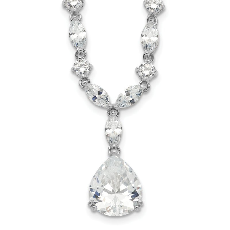 Sterling Silver Rhodium-plated Fancy Marquise-cut &amp; Brilliant-cut Pear CZ 17 Inch Necklace