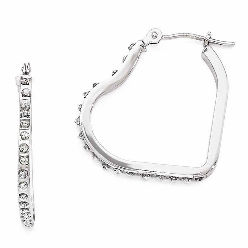 14k White Gold Diamond Fascination Heart Hoop Earrings