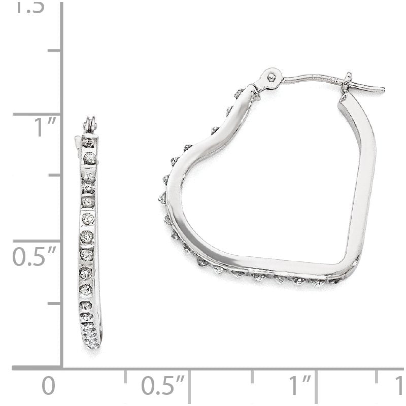 14k White Gold Diamond Fascination Heart Hoop Earrings