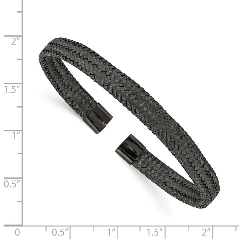 Stainless Steel Polished Black IP-plated 6mm Mesh Wire Cuff Bangle