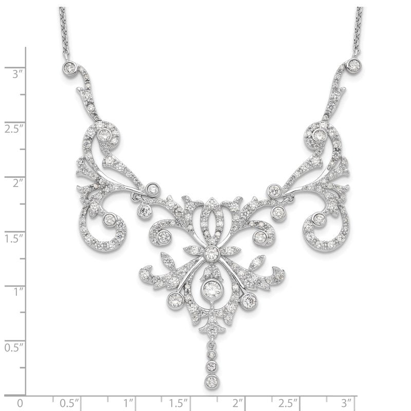 Sterling Silver Rhodium-plated Brilliant-cut CZ Bezel Fancy Scroll 17 Inch Necklace with 2 Inch Extender