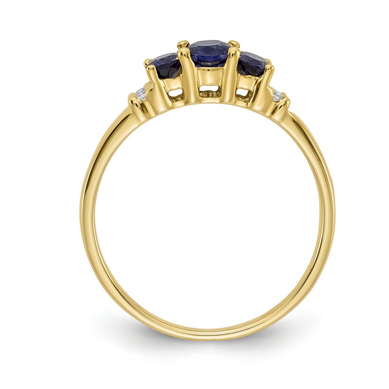 14k Polished Triple Emerald and Diamond 3-stone Ring