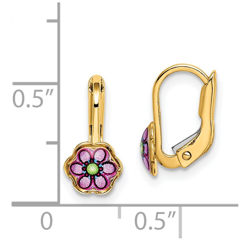 14K Children's Enamel Flower Leverback Earrings