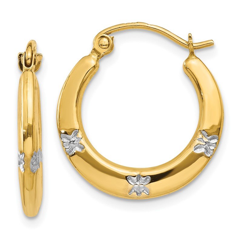 14K &amp; Rhodium Flowers Hollow Hoop Earrings