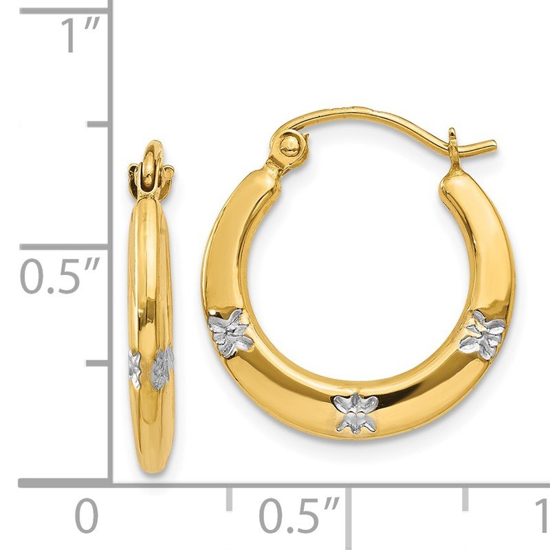 14K &amp; Rhodium Flowers Hollow Hoop Earrings