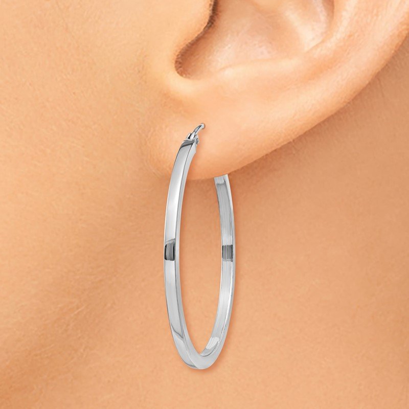 14k White Gold 2mm Square Tube Hoops