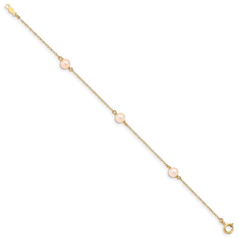 14k Madi K 5-6mm Pink Near-Round Freshwater Cultured Pearl 3-Station 6 inch Bracelet