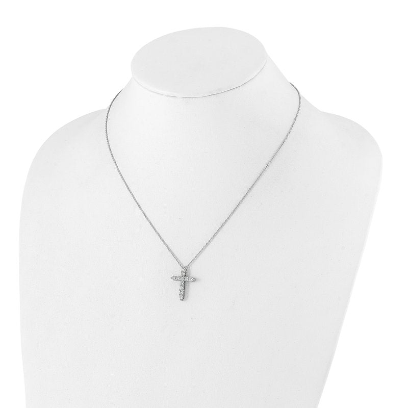 14k White Gold 1/4 carat Diamond Cross Pendant 18 inch Necklace