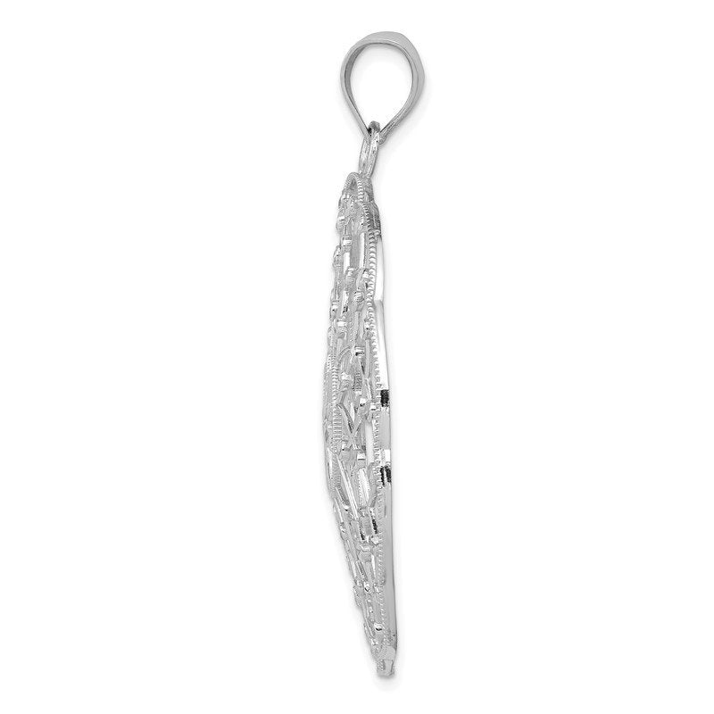 14k White Gold Diamond-cut Spiral Circle Pendant