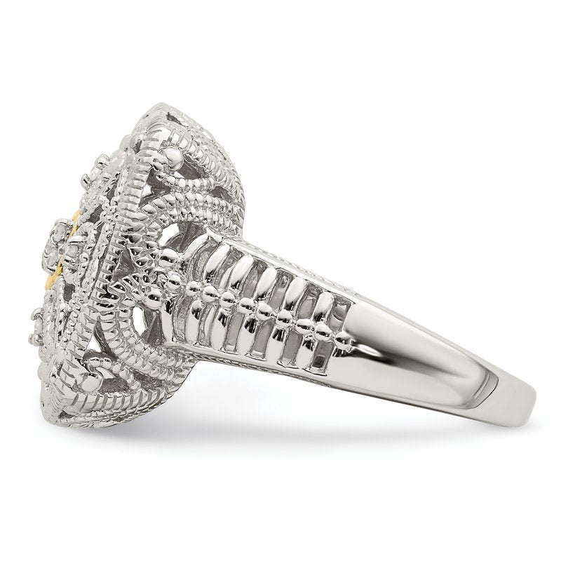 Sterling Silver Rhodium-plated with 14K Accent Diamond Ring
