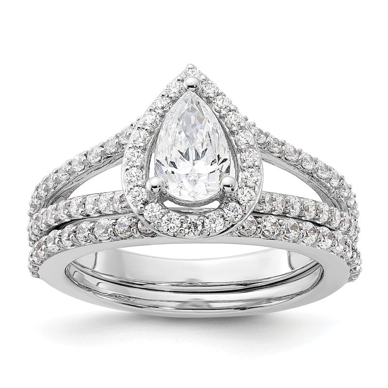 14K White Gold 5/8 carat Lab Grown Diamond VS/SI  D E F  Semi Mount Pear Halo Engagement Ring