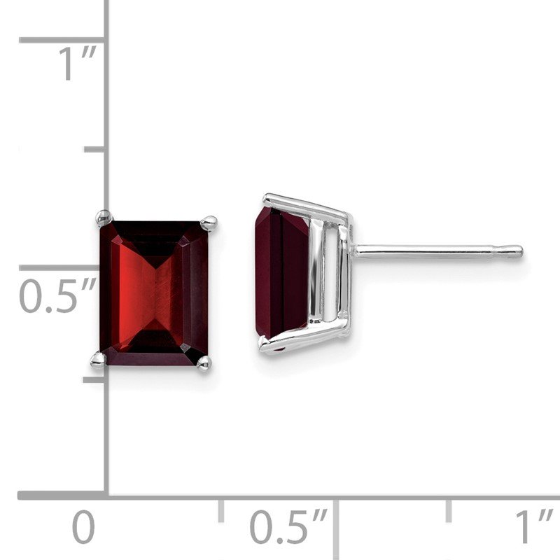 14k White Gold 8x6mm Emerald-cut Garnet Post Earrings