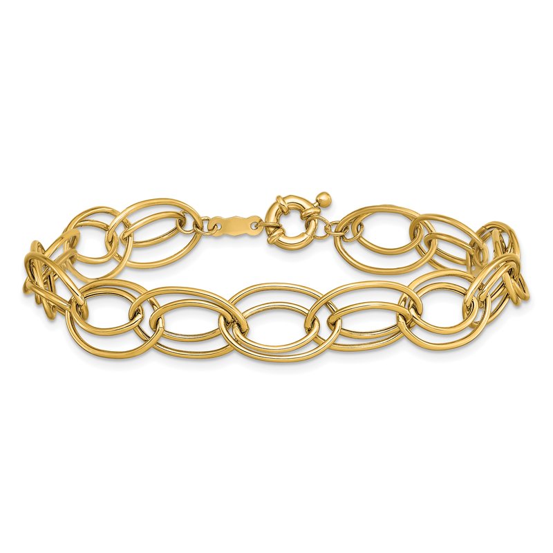 14K Polished 11mm Fancy Double Oval Link 7.5 inch Bracelet