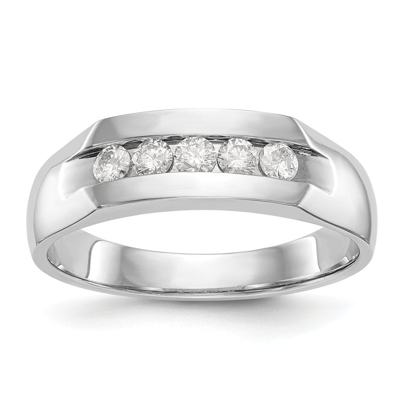 14K White Gold Men's 1/3 carat Lab Grown Diamond VS+ F+ Complete Channel Five Stone Band