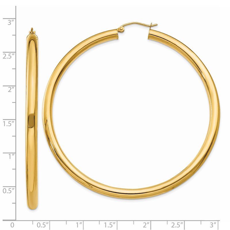 14K 4x65mm Polished Lightweight Tube Hoop Earrings