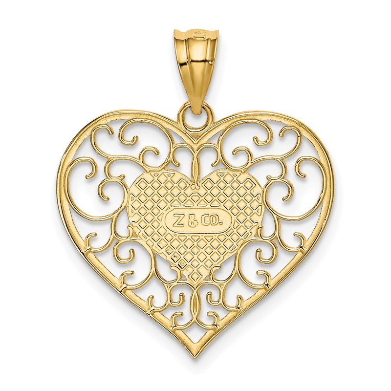 14K Polished Filigree Border Heart Pendant