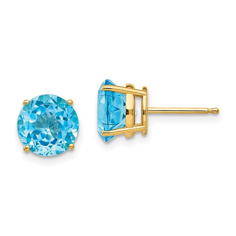 14k 8mm Round Blue Topaz Post Earrings