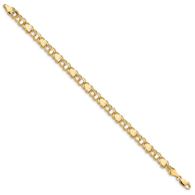 14k 7mm Solid Double Link with Hearts 7 inch Charm Bracelet